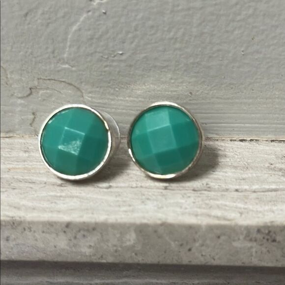 Silver and Green Stud Earrings - Picture 1 of 4